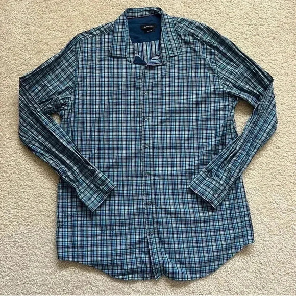 Bugatchi Classic Fit Men Button Up Shirt Long Sleeves Blue Plaid Collared Sz 3XL - Picture 2 of 11
